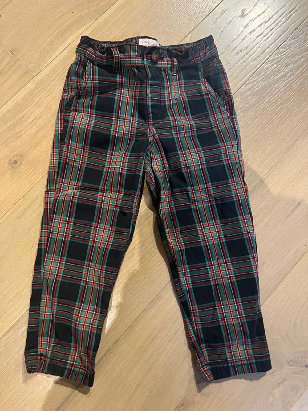 Cat & Jack Black Red Green Plaid Kids Pants